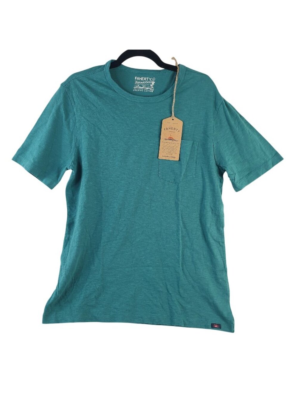 NEW Faherty Men's Sunwashed Pocket Tee Biscayne Green Sz M Organic Cotton